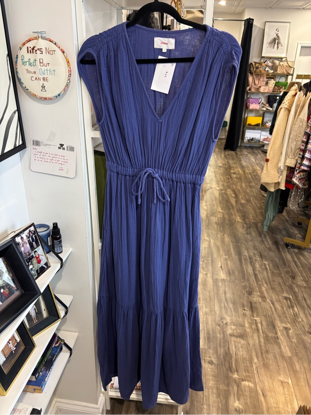 XiRENA Indigo V-Neck Tie-Waist Maxi Dress